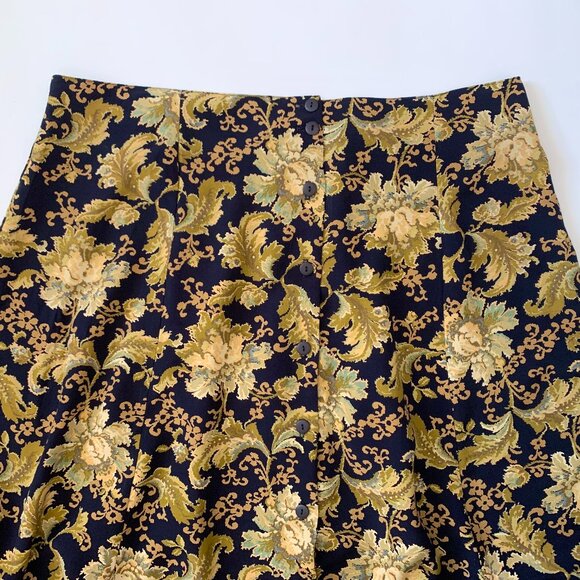 Vintage Floral Navy Button Up Skirt Smock Academia Prep Coastal Cowgirl Western - Picture 6 of 15